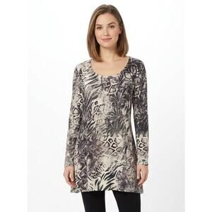 TALIA Women's Animal Print Tunic Top Large Polyester Elastane Beaded Lightweight